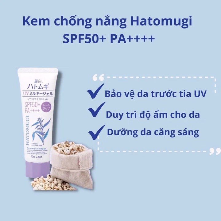 Kem Chống Nắng Hatomugi Dưỡng Ẩm, Làm Sáng Da, Nâng Tông 70/80G Ctb16 - Bechip - Ảnh 2