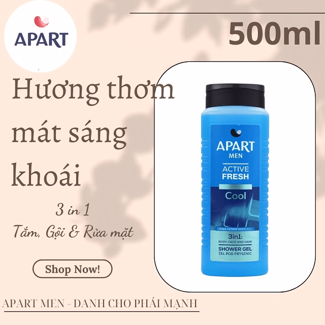 Gel Tắm Nam Mát Lạnh Sảng Khoái 3 Trong 1 500Ml- Apart Men - Ảnh 2