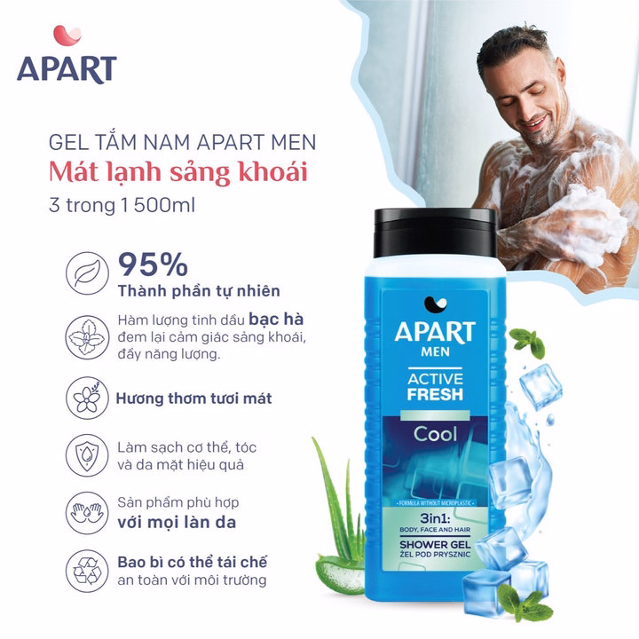 Gel Tắm Nam Mát Lạnh Sảng Khoái 3 Trong 1 500Ml- Apart Men - Ảnh 3