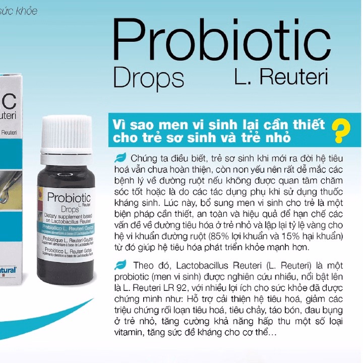 Men Vi Sinh Probiotic L.Reureti Drops (10Ml) - Hỗ Trợ Bổ Sung Lợi Khuẩn, Cải Thiện Hệ Vi Sinh Đường Ruột - Ảnh 2