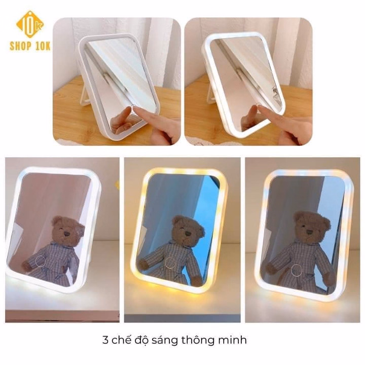Gương Để Bàn Đèn Led, Gương Led Để Bàn Hình Chữ Nhật Dùng Pin - Ảnh 5