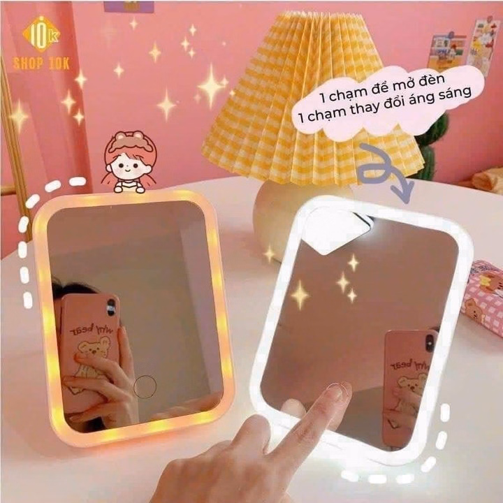 Gương Để Bàn Đèn Led, Gương Led Để Bàn Hình Chữ Nhật Dùng Pin