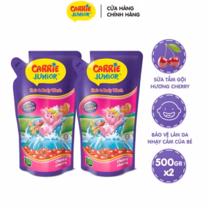 Combo 2 Túi Sữa Tắm Gội Carrie Junior Cho Bé Chiết Xuất Trái Cây Thiên Nhiên Hương Cheeky Cherry 500G