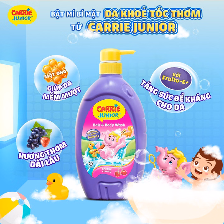 Combo 2 Túi Sữa Tắm Gội Carrie Junior Cho Bé Chiết Xuất Trái Cây Thiên Nhiên Hương Cheeky Cherry 500G - Ảnh 2