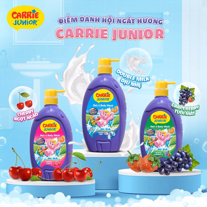 Combo 2 Túi Sữa Tắm Gội Carrie Junior Cho Bé Chiết Xuất Trái Cây Thiên Nhiên Hương Cheeky Cherry 500G - Ảnh 3