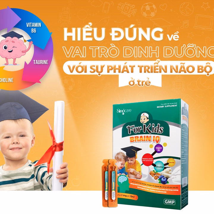 Combo 5 Hộp Ống Uống For Kids Brain Iq Bổ Sung Taurine,Choline, Vitamin B6 Hổ Trợ Phát Triển Trí Não 20 Ống- Singcare - Ảnh 2