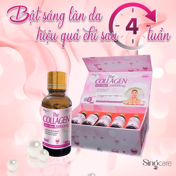 Combo 5 Hộp Nước Uống Collagen 20000Mg Giảm Nám Da,Sạm Da, Chống Lão Hóa,Sáng Da, Đẹp Da - Singcare - 10 Lọ/Hộp