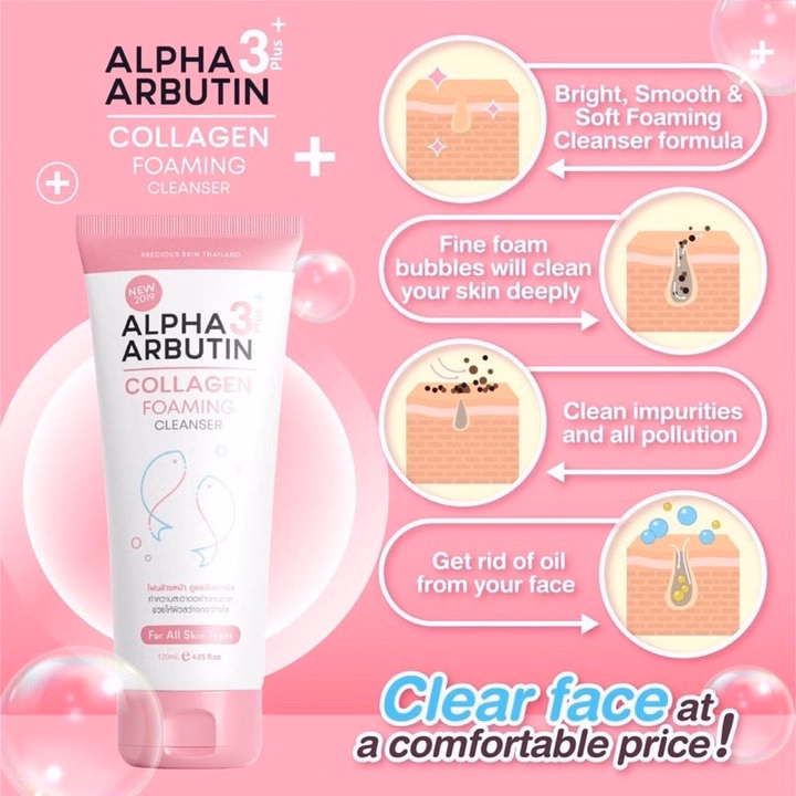Sữa Rửa Mặt Trắng Da Ngăn Ngừa Mụn Alpha Arbutin Lollagen Foaming Cleanser Thái Lan 120Ml - Gdn - Ảnh 7