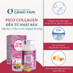 [Mua 1 Tặng 1] Viên Uống Hỗ Trợ Phục Hồi Làn Da Pico Collagen - Hộp 180 Viên - Genki Fami