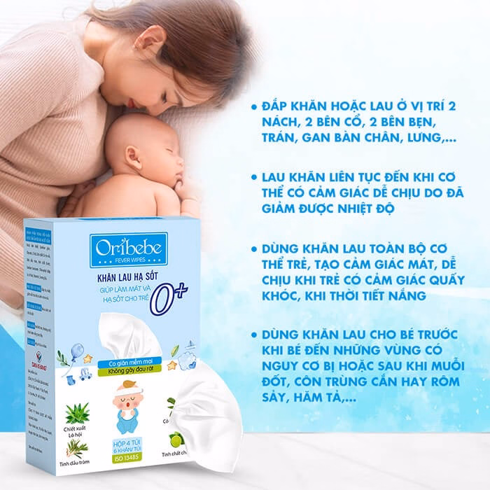 Khăn Lau Hạ Sốt Oribebe Cho Bé Giúp Hạ Nhiệt Giảm Sốt 0+/2Y+ Hộp 4 Túi X 6 Khăn - Oribe - Ảnh 8