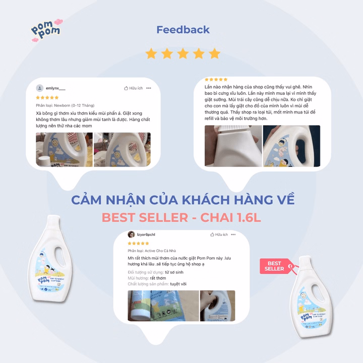 Chai 1.6L - Dành Cho Bé Sơ Sinh - Gel Giặt Xả 2In1 - Sạch Sâu Kháng Khuẩn - Khử Mùi Nôn Trớ, Ọc Sữa, Tè Khai-Lưu Hương Phấn Thơm Dịu Nhẹ - Ảnh 5