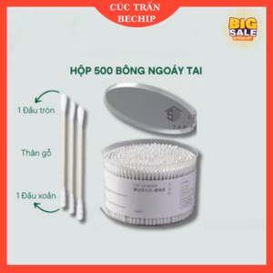 Hộp 500 Que Tăm Bông Ngoáy Tai Thân Gỗ Tre 2 Đầu Tròn Xoắn Thân Thiện Với Môi Trường, Tăm Ngoáy Tai Tiệt Trùng - Ctb791
