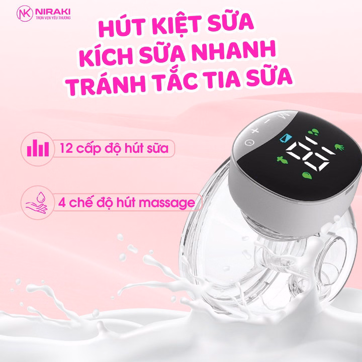 Bộ Đôi Máy Hút Sữa Không Dây Niraki - Hút Êm, Kiệt Sữa, Không Đau Rát, Bh 1 Đổi 1 Trong 12 Tháng - Ảnh 5