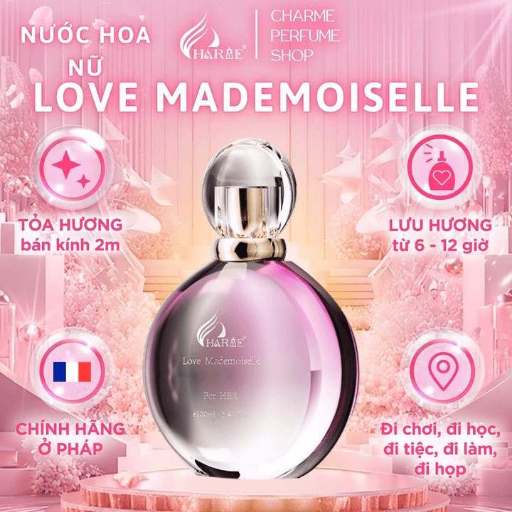 Nước Hoa Nữ Charme Love Mademoiselle 100Ml Lưu Hương Lâu Phong Cách Nữ Tính, Tươi Trẻ, Gợi Cảm
