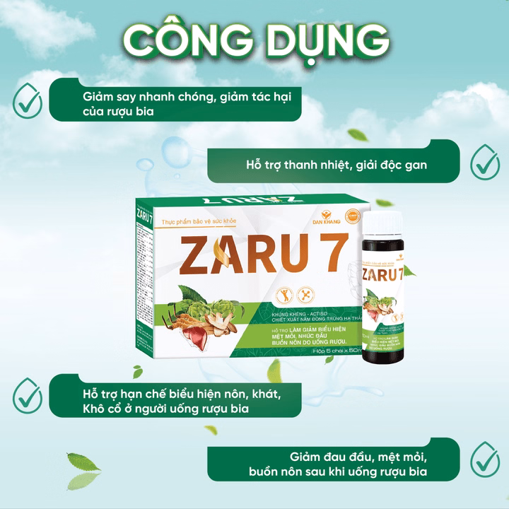 (Hộp 5 Chai) Nước Giải Rượu Zaru 7 Thanh Nhiệt Mát Gan Hỗ Trợ Giảm Mệt Mỏi, Nhức Đầu, Buồn Nôn Do Rượu Bia - Dân Khang - Ảnh 7