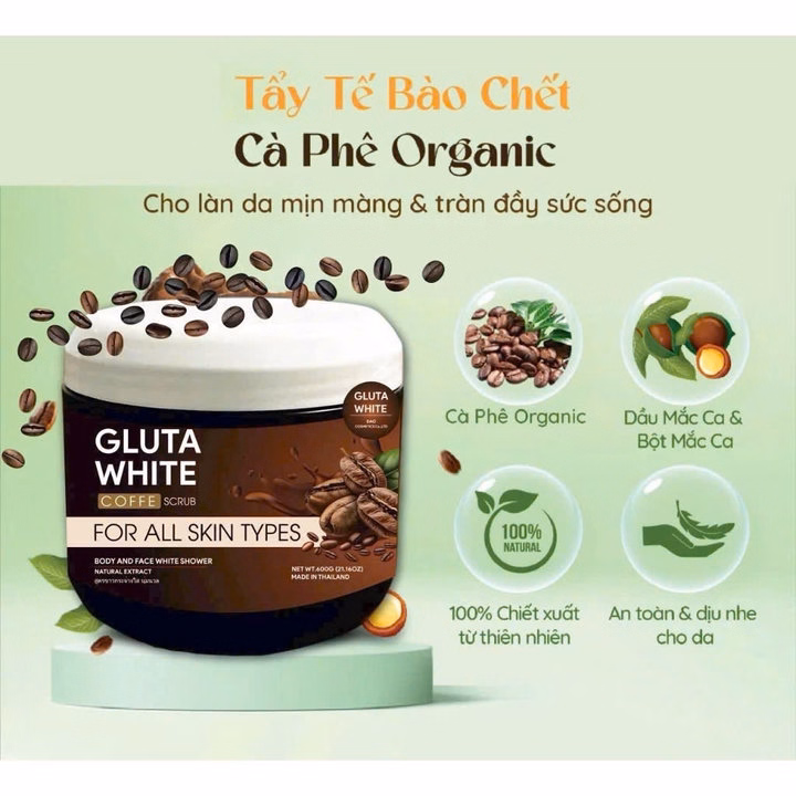 Tẩy Tế Bào Chết Toàn Thân Gluta White Cafe Sạch Da, Mịn Da Dưỡng Kem Body Hũ 600Gr - Gdn - Ảnh 9