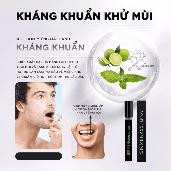 Xịt Thơm Miệng Sirmen Europe Mint Cool Spray Vị Bạc Hà Thơm Mát Tự Nhiên, Công Nghệ Eu-Nano Kéo Dài 180 Phút Chai 10Ml - Sirmen - Ảnh 3