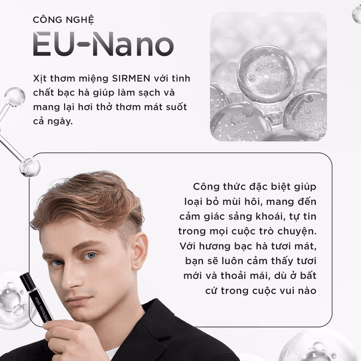 Xịt Thơm Miệng Sirmen Europe Mint Cool Spray Vị Bạc Hà Thơm Mát Tự Nhiên, Công Nghệ Eu-Nano Kéo Dài 180 Phút Chai 10Ml - Sirmen - Ảnh 2