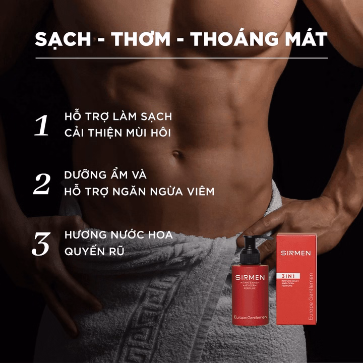 Dung Dịch Vệ Sinh Nam 3 In 1 Sirmen Europe Gentlemen Hương Nước Hoa Châu Âu Nam Tính Quyến Rũ Dòng Cao Cấp 100G - Sirmen - Ảnh 5