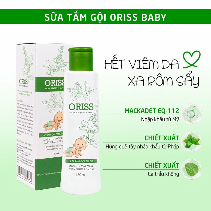 Sữa Tắm Gội Ngừa Rôm Sẩy An Toàn Cho Bé Oriss Baby Liquid Wash 150Ml - Ảnh 4