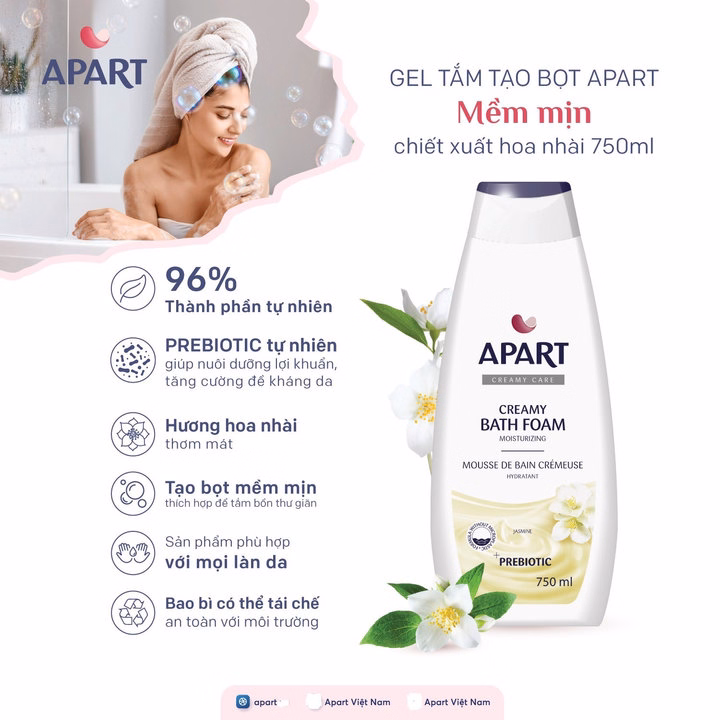 Gel Tắm Tạo Bọt Mềm Mịn Chiết Xuất Hoa Nhài 500Ml-750Ml- Apart - Ảnh 4