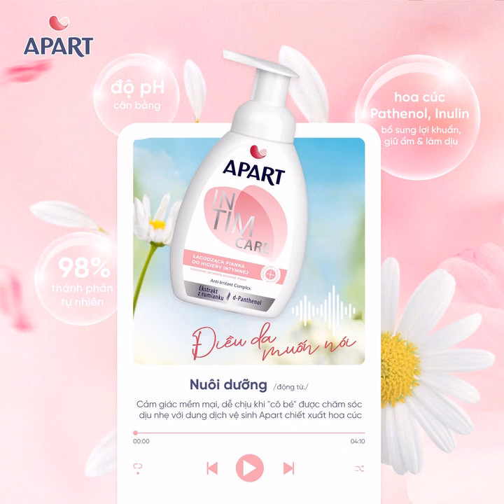 Dung Dịch Vệ Sinh Phụ Nữ Tạo Bọt Dịu Da, Kháng Khuẩn Chiết Xuất Hoa Cúc 300Ml- Apart - Ảnh 3