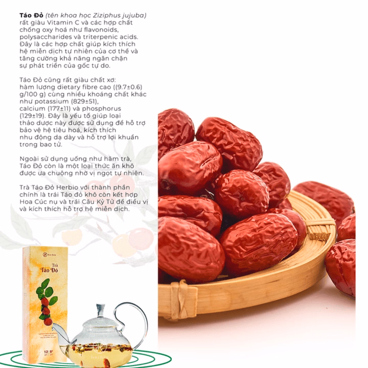 Trà Táo Đỏ Herbio Chống Lão Hóa - Hộp Kéo 12 Gói X 09 Gr