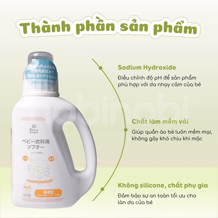 (Nội Địa Nhật) Nước Xả Vải Quần Áo Trẻ Em Smartangel Hương Thơm Dịu Nhẹ, An Toàn Và Lành Tính Cho Bé - Ảnh 3
