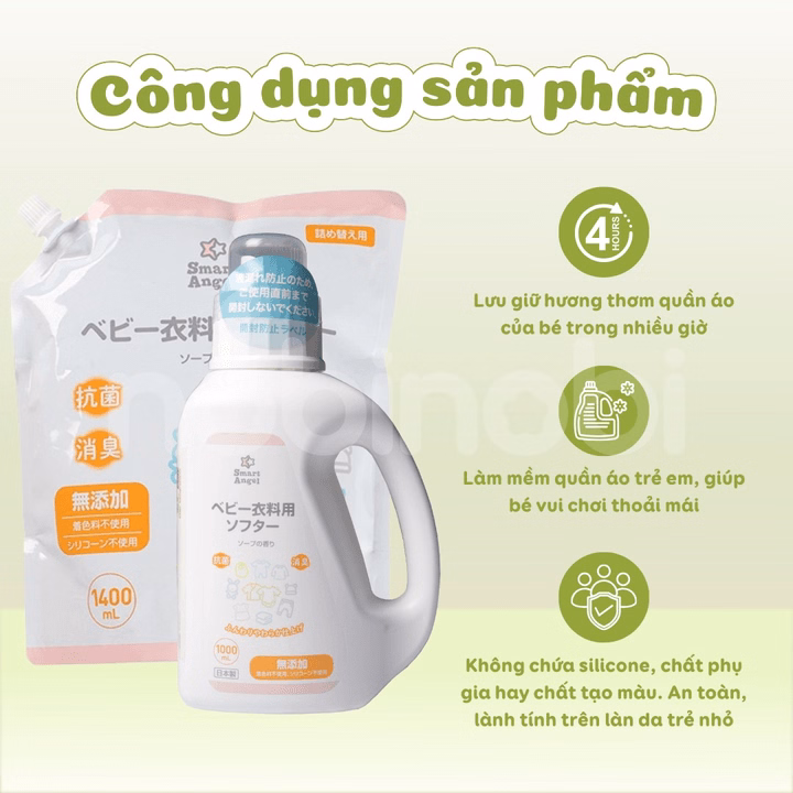 (Nội Địa Nhật) Nước Xả Vải Quần Áo Trẻ Em Smartangel Hương Thơm Dịu Nhẹ, An Toàn Và Lành Tính Cho Bé - Ảnh 4