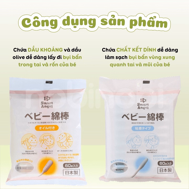 (Nội Địa Nhật) Tăm Bông Smartangel Thấm Dầu & Kết Dính Dễ Dàng Làm Sạch Kháng Khuẩn Cho Bé 60 Cây - Ảnh 4