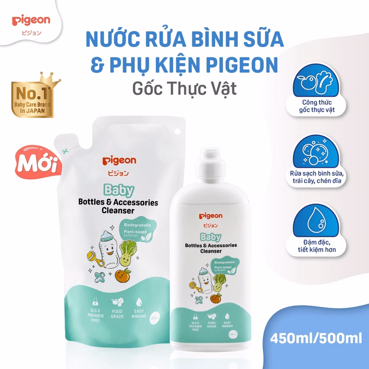 Nước Rửa Bình Sữa Và Phụ Kiện Pigeon Gốc Thực Vật Dung Tích 450Ml (Túi Thay Thế) - Ảnh 2
