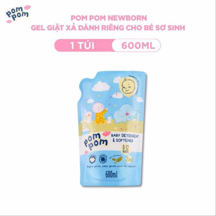 Túi 600Ml- Dành Cho Bé Sơ Sinh - Gel Giặt Xả 2In1- Sạch Sâu Kháng Khuẩn - Khử Mùi Nôn Trớ, Ọc Sữa, Tè Khai-Lưu Hương Phấn Thơm Dịu Nhẹ - Ảnh 2