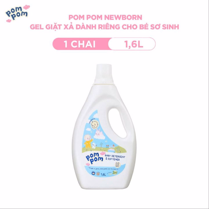 Chai 1.6L - Dành Cho Bé Sơ Sinh - Gel Giặt Xả 2In1 - Sạch Sâu Kháng Khuẩn - Khử Mùi Nôn Trớ, Ọc Sữa, Tè Khai-Lưu Hương Phấn Thơm Dịu Nhẹ - Ảnh 2