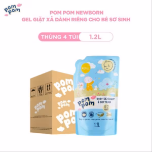 [Thùng 4 Túi 1.2L] - Dành Cho Bé Sơ Sinh- Gel Giặt Xả 2In1- Sạch Sâu - Kháng Khuẩn - Khử Mùi Nôn Trớ, Ọc Sữa, Tè Khai-Lưu Hương Phấn Thơm Dịu Nhẹ