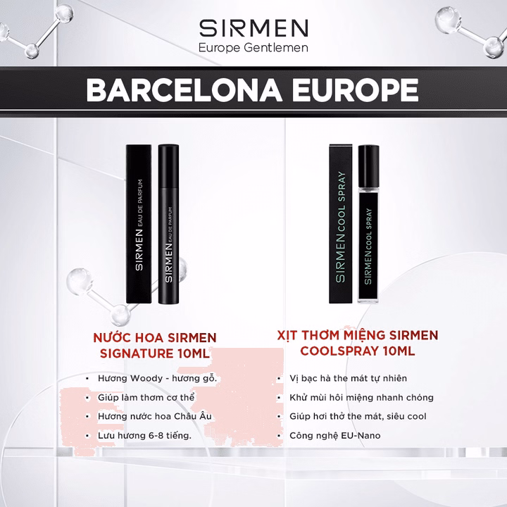 Combo Barcelona Europe Xịt Thơm Miệng Mint Cool Spray & 01 Chai Nước Hoa Nam Sirmen Eau De Parfum Châu Âu Europe - Sirmen - Ảnh 2