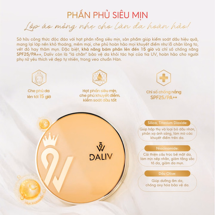Hộp Phấn Phủ Siêu Mịn Kiềm Dầu 20G Daliv - Ảnh 3