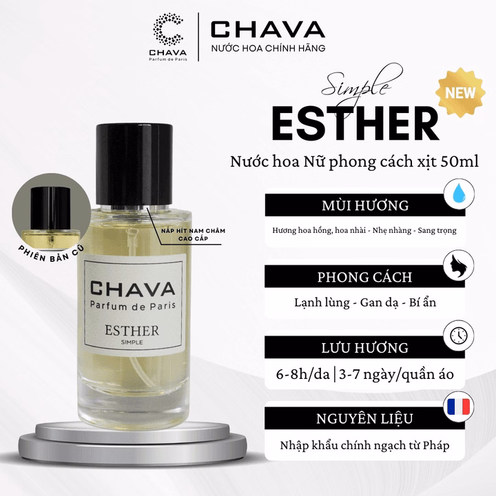 Nước Hoa Nữ Simple Esther 50Ml Phong Cách Xịt (Phiên Bản Nắp Nam Châm Cao Cấp) - Chava
