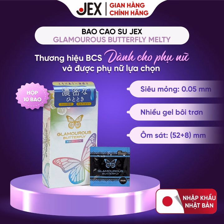 Jex Bao Cao Su Glamourous Butterfly Melty Hộp 10 Bao - Ảnh 2