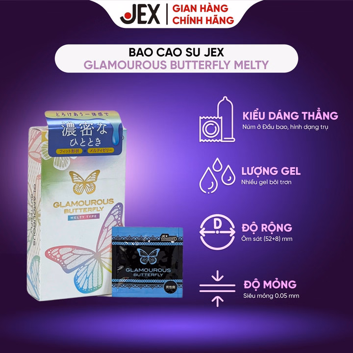 Jex Bao Cao Su Glamourous Butterfly Melty Hộp 10 Bao