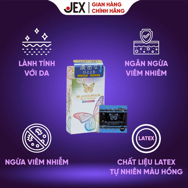 Jex Bao Cao Su Glamourous Butterfly Melty Hộp 10 Bao - Ảnh 3