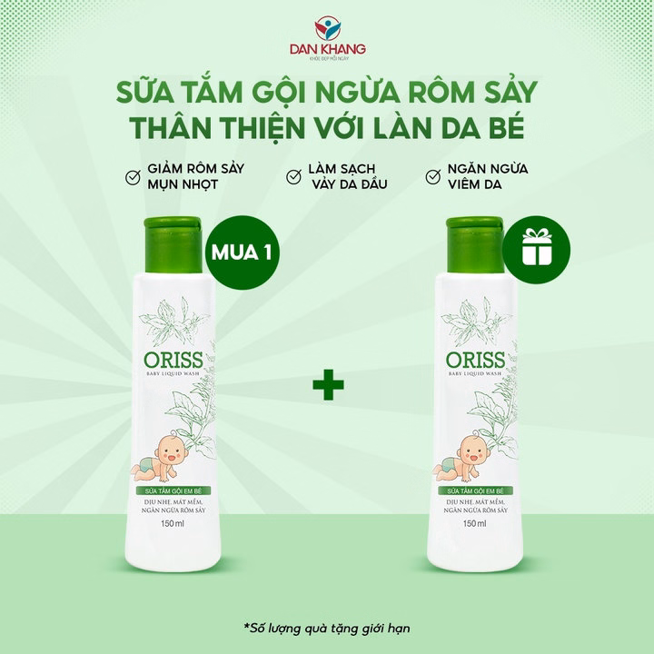 Sữa Tắm Gội Ngừa Rôm Sẩy An Toàn Cho Bé Oriss Baby Liquid Wash 150Ml
