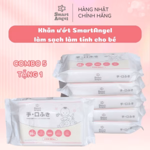 Combo 5 Tặng 1 Khăn Giấy Ướt Smartangel Chiết Xuất Từ Nước Tinh Khiết Không Mùi Cho Bé (80 Miếng X 1 Gói)