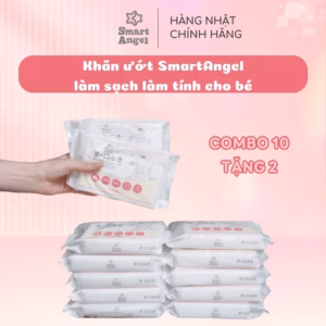 Combo 10 Tặng 2 Khăn Giấy Ướt Smartangel Chiết Xuất Từ Nước Tinh Khiết Không Mùi Cho Bé (80 Miếng X 1 Gói)