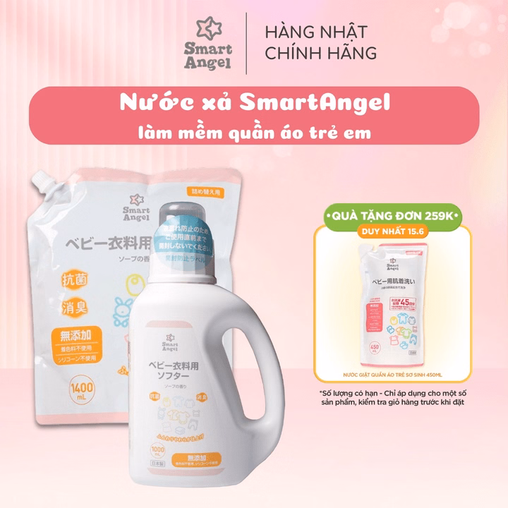 (Nội Địa Nhật) Nước Xả Vải Quần Áo Trẻ Em Smartangel Hương Thơm Dịu Nhẹ, An Toàn Và Lành Tính Cho Bé