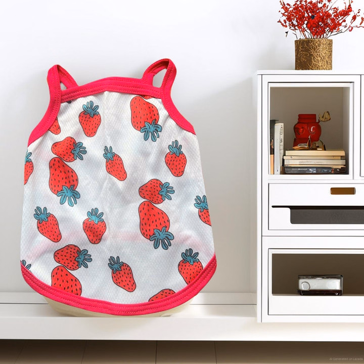 Áo Thun Hai Dây Dâu Tây Thông Hơi Siêu Cute Từ 1-7.5Kg Dành Cho Thú Cưng Chó Mèo