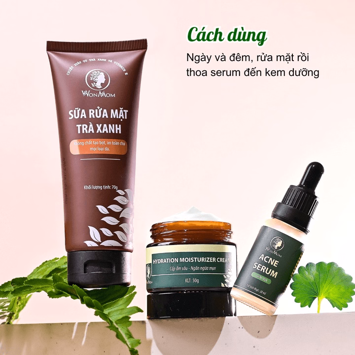 Bộ Đánh Bay Mụn Cứng Đầu Chuyên Sâu Wonmom (1 Sữa Rửa Mặt + 1 Serum Mụn + 1 Kem Cấp Ẩm) - Ảnh 2