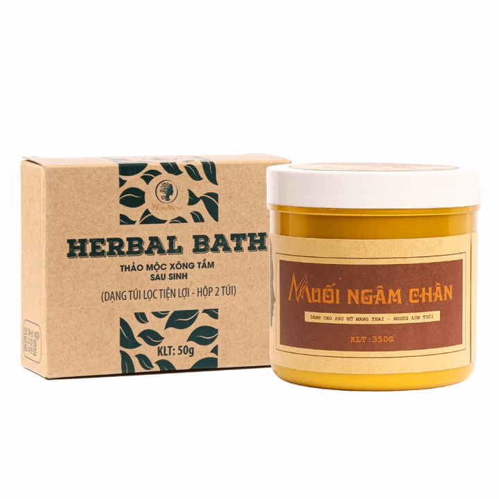 Bộ Sản Phẩm Sau Sinh Wonmom Ngừa Trầm Cảm (Muối Ngâm Chân + Thảo Mộc Xông Tắm Toàn Thân)