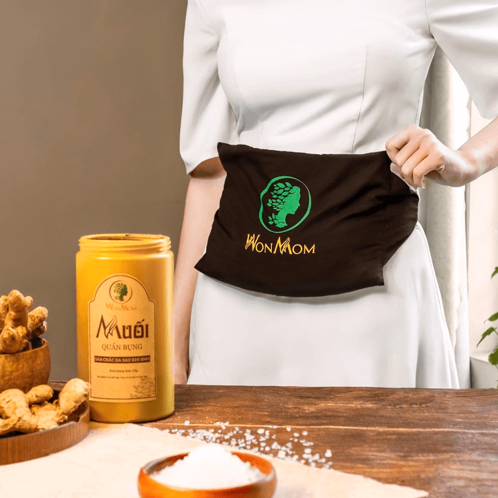 Bộ Giảm Eo Sau Sinh Wonmom (Muối Thảo Dược, Dầu Gừng, Đai Quấn Muối Và Nịt Bụng) - Ảnh 9