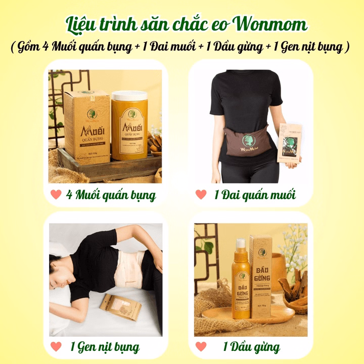 Bộ Giảm Eo Sau Sinh Wonmom (Muối Thảo Dược, Dầu Gừng, Đai Quấn Muối Và Nịt Bụng) - Ảnh 3