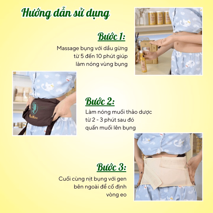Bộ Giảm Eo Sau Sinh Wonmom (Muối Thảo Dược, Dầu Gừng, Đai Quấn Muối Và Nịt Bụng) - Ảnh 4